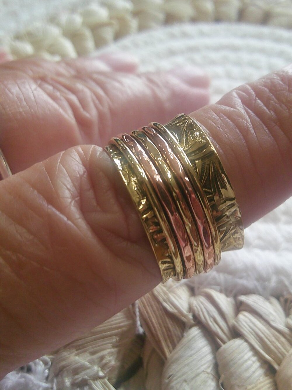 Unique GOLD & COPPER SPINNER Handmade Ring Size 9 #289F